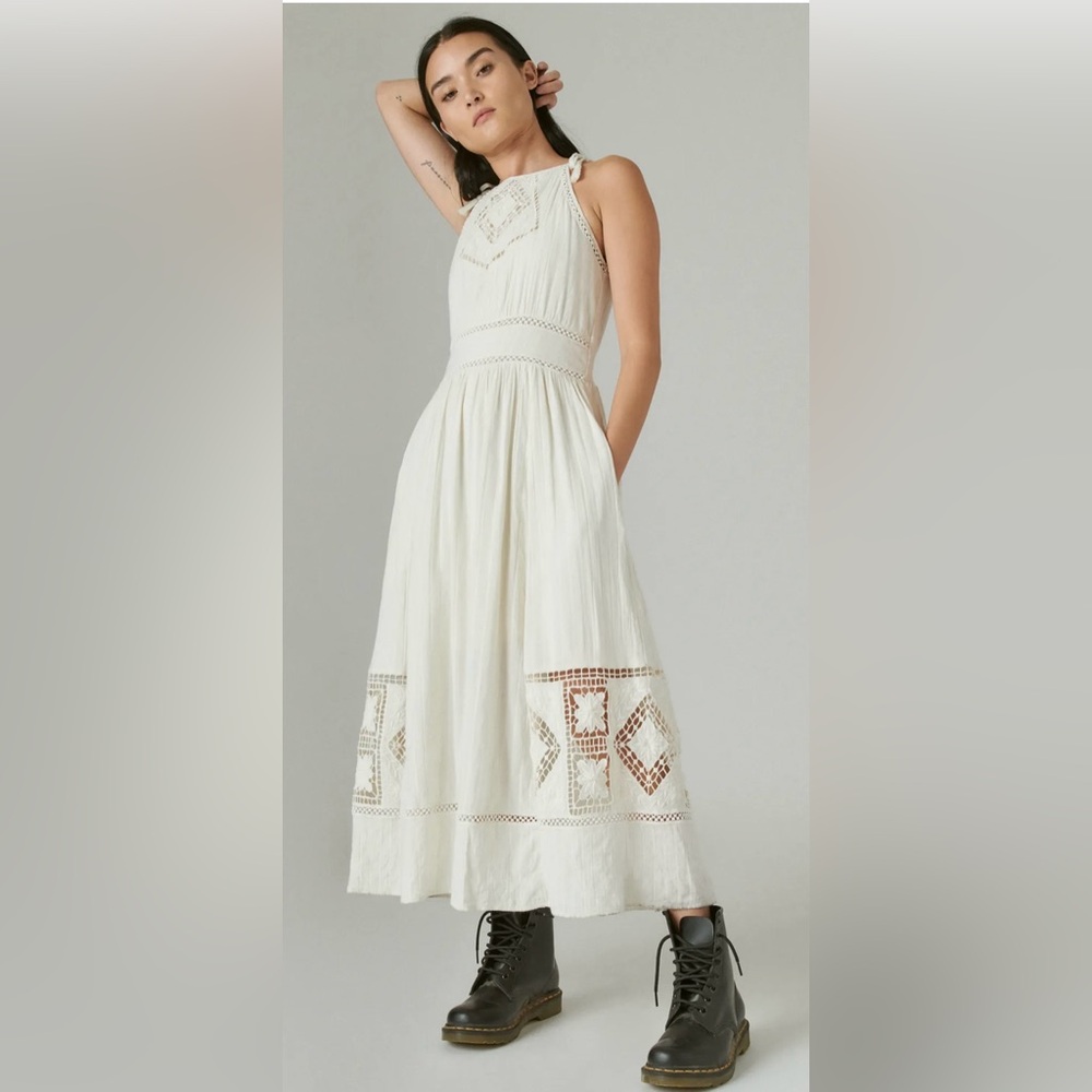 Lucky Brand Ivory Eyelet Midi Dress